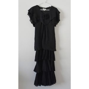 Vintage black tiered maxi dress with rose